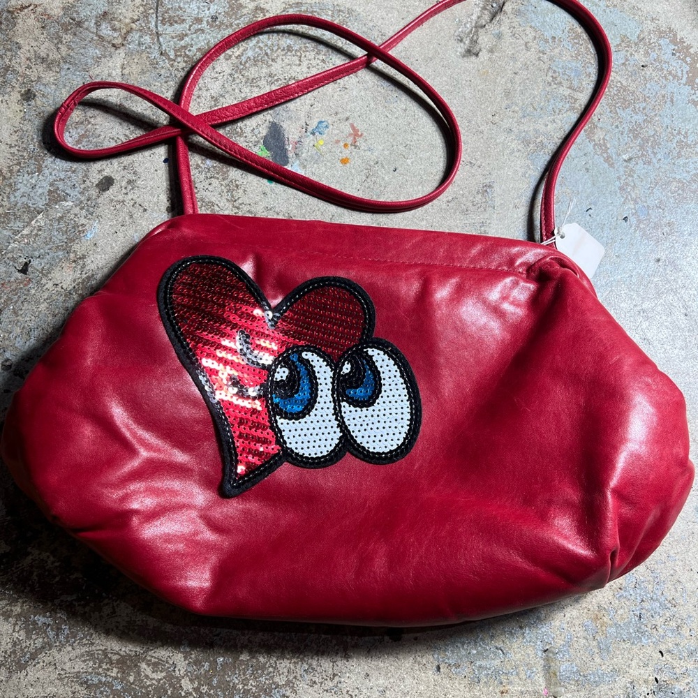 Red Leather Crossbody Bag with Eye Patch
